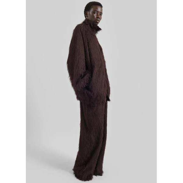 The Frankie Shop Baxter Fringed Track Jacket - Dark Brown - Oversized Minimalist Jackets in Brown - Shop at Luxury Shoes 