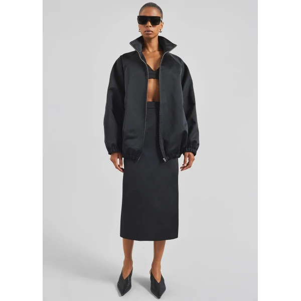 The Frankie Shop Baxter Satin Track Jacket - Black - Oversized Minimalist Jackets in Black - Shop at Luxury Shoes 