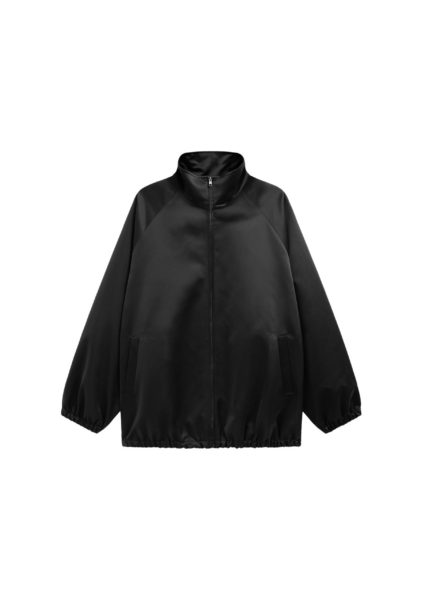 The Frankie Shop Baxter Satin Track Jacket - Black - Oversized Minimalist Jackets in Black - Shop at Luxury Shoes 