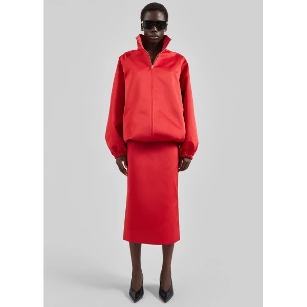 The Frankie Shop Baxter Satin Track Jacket - Red - Oversized Minimalist Jackets in Red - Shop at Luxury Shoes 