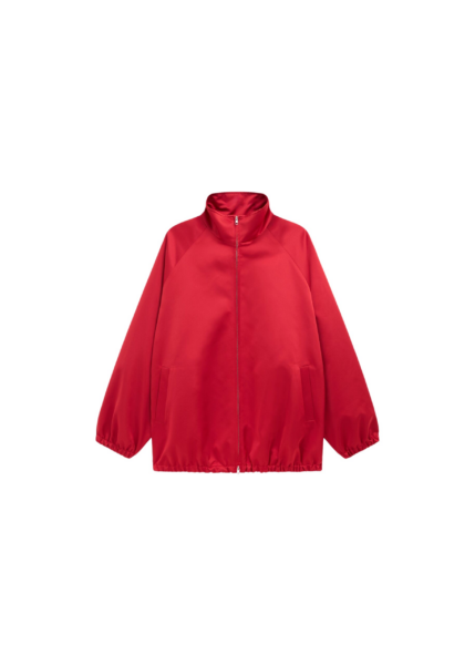 The Frankie Shop Baxter Satin Track Jacket - Red - Oversized Minimalist Jackets in Red - Shop at Luxury Shoes 
