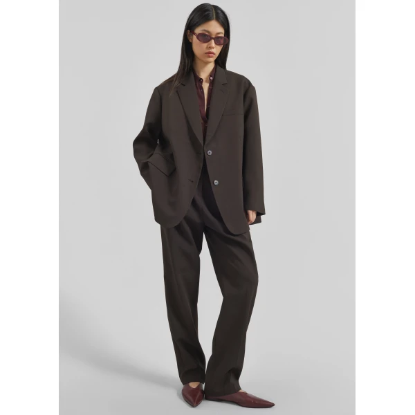 The Frankie Shop Bea Blazer - Dark Espresso - Oversized Minimalist Jackets in Brown - Shop at Luxury Shoes 