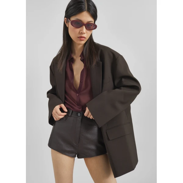 The Frankie Shop Bea Blazer - Dark Espresso - Oversized Minimalist Jackets in Brown - Shop at Luxury Shoes 