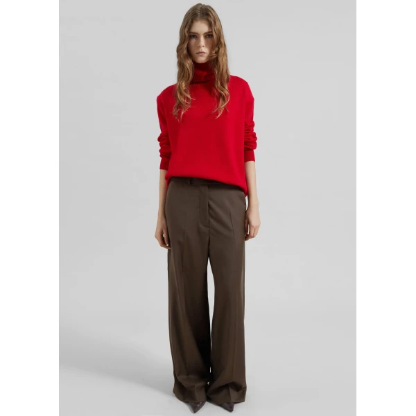 The Frankie Shop Brickell Flannel Trousers - Mocha - Oversized Minimalist Pants in Brown - Shop at Luxury Shoes 