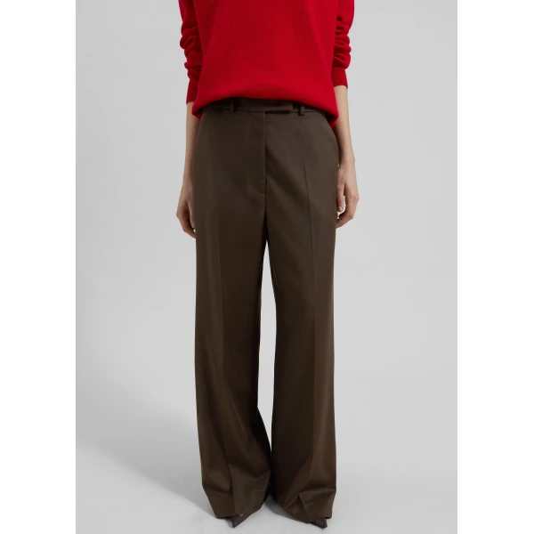 The Frankie Shop Brickell Flannel Trousers - Mocha - Oversized Minimalist Pants in Brown - Shop at Luxury Shoes 