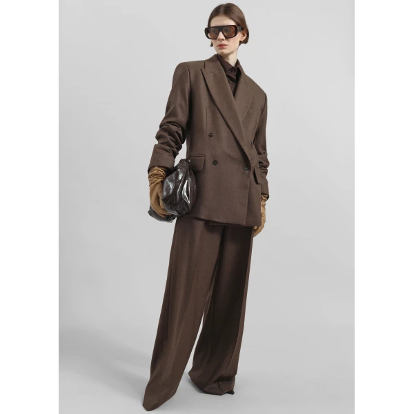 The Frankie Shop Brickell Flannel Trousers - Mocha - Oversized Minimalist Pants in Brown - Shop at Luxury Shoes 