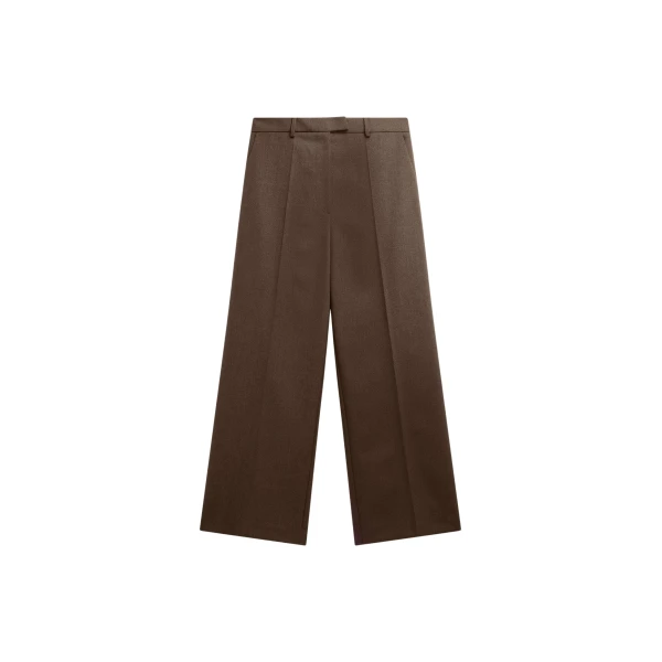 The Frankie Shop Brickell Flannel Trousers - Mocha - Oversized Minimalist Pants in Brown - Shop at Luxury Shoes 