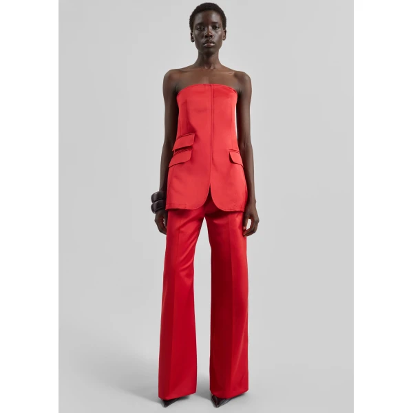 The Frankie Shop Brickell Satin Trousers - Red - Oversized Minimalist Pants in Red - Shop at Luxury Shoes 