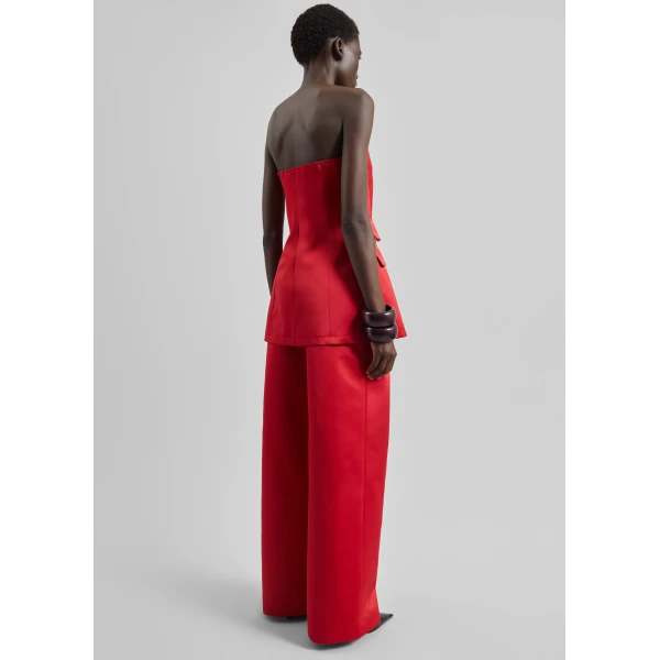 The Frankie Shop Brickell Satin Trousers - Red - Oversized Minimalist Pants in Red - Shop at Luxury Shoes 