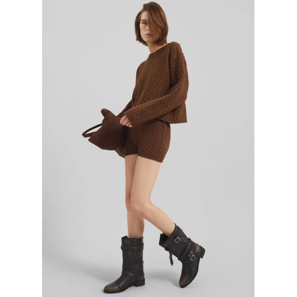 The Frankie Shop Brisbane Cropped Boxy Sweater - Brown - Oversized Minimalist Knitwear in Brown - Shop at Luxury Shoes 