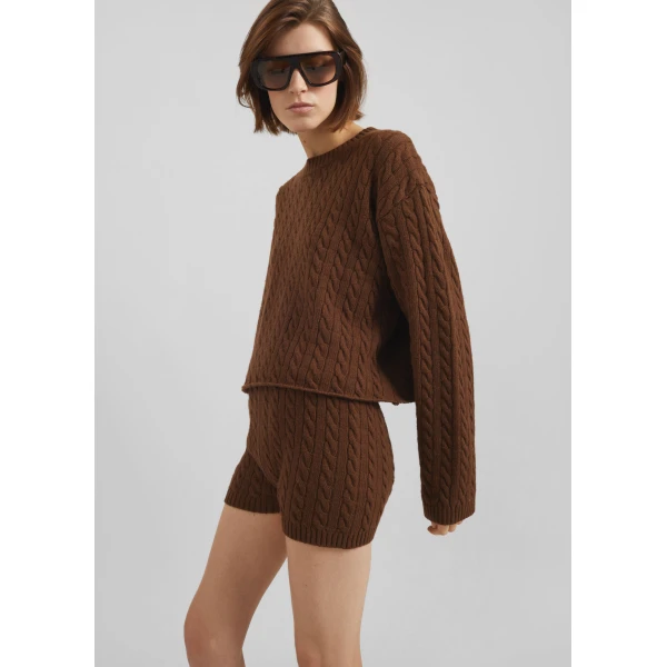 The Frankie Shop Brisbane Cropped Boxy Sweater - Brown - Oversized Minimalist Knitwear in Brown - Shop at Luxury Shoes 