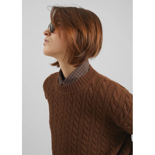 The Frankie Shop Brisbane Cropped Boxy Sweater - Brown - Oversized Minimalist Knitwear in Brown - Shop at Luxury Shoes 