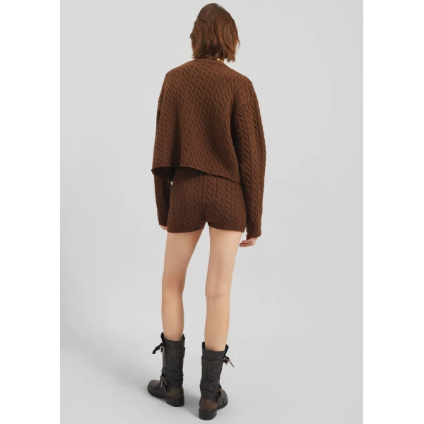 The Frankie Shop Brisbane Cropped Boxy Sweater - Brown - Oversized Minimalist Knitwear in Brown - Shop at Luxury Shoes 
