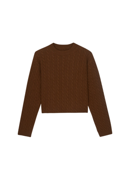The Frankie Shop Brisbane Cropped Boxy Sweater - Brown - Oversized Minimalist Knitwear in Brown - Shop at Luxury Shoes 