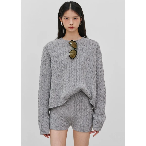The Frankie Shop Brisbane Cropped Boxy Sweater - Grey - Oversized Minimalist Knitwear in Grey - Shop at Luxury Shoes 