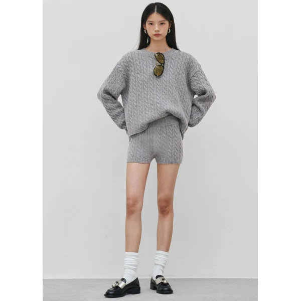 The Frankie Shop Brisbane Cropped Boxy Sweater - Grey - Oversized Minimalist Knitwear in Grey - Shop at Luxury Shoes 