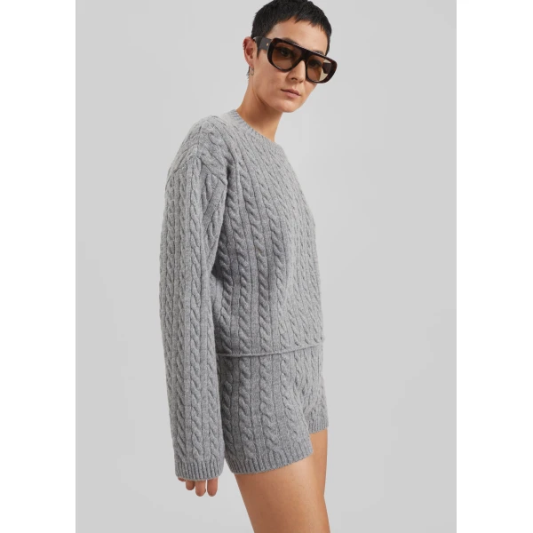 The Frankie Shop Brisbane Cropped Boxy Sweater - Grey - Oversized Minimalist Knitwear in Grey - Shop at Luxury Shoes 