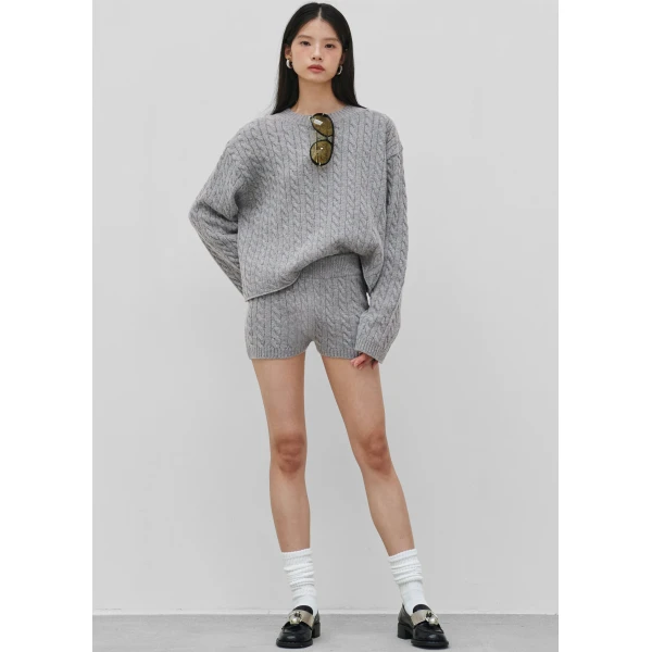 The Frankie Shop Brisbane Cropped Boxy Sweater - Grey - Oversized Minimalist Knitwear in Grey - Shop at Luxury Shoes 