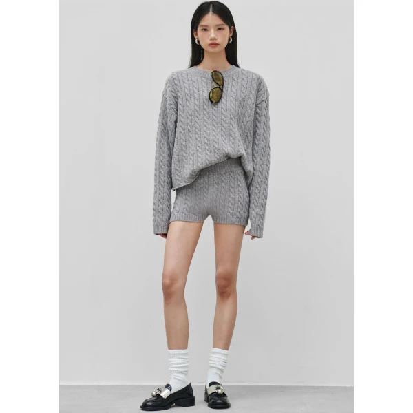 The Frankie Shop Brisbane Knit Mini Shorts - Grey - Oversized Minimalist Shorts in Grey - Shop at Luxury Shoes 