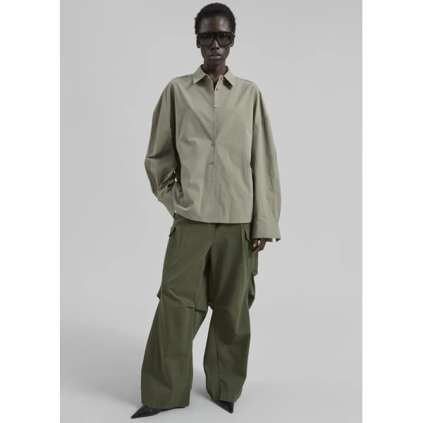 The Frankie Shop Bronte Cargo Pants - Army Green - Oversized Minimalist Pants in Green - Shop at Luxury Shoes 