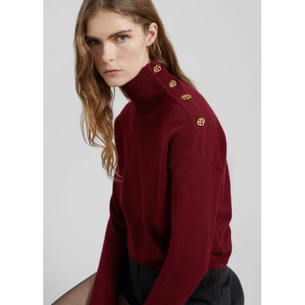 The Frankie Shop By Malene Birger Vanille Wool Sweater - Cabernet - Oversized Minimalist Knitwear in Red - Shop at Luxury Shoes 