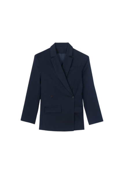 The Frankie Shop Calvay Crossover Blazer - Dark Navy - Oversized Minimalist Jackets in Blue - Shop at Luxury Shoes 