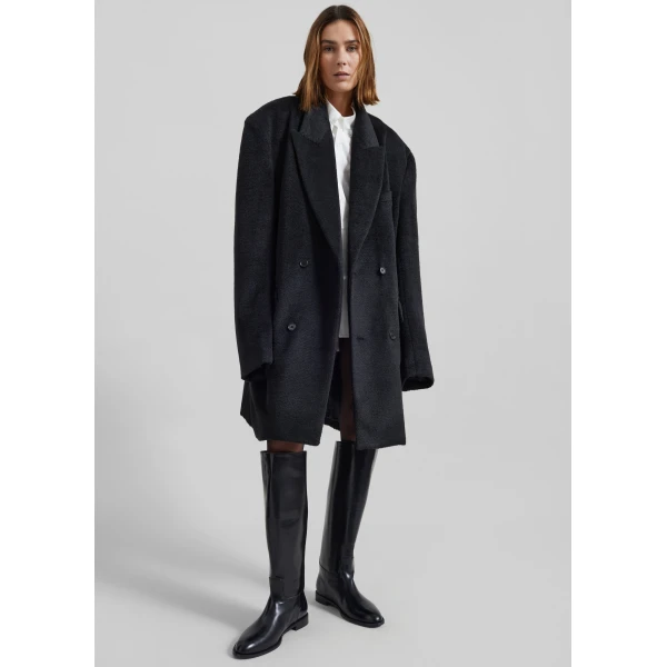 The Frankie Shop Coblence Textured Wool-Blend Coat - Black - Oversized Minimalist Coats in Black - Shop at Luxury Shoes 