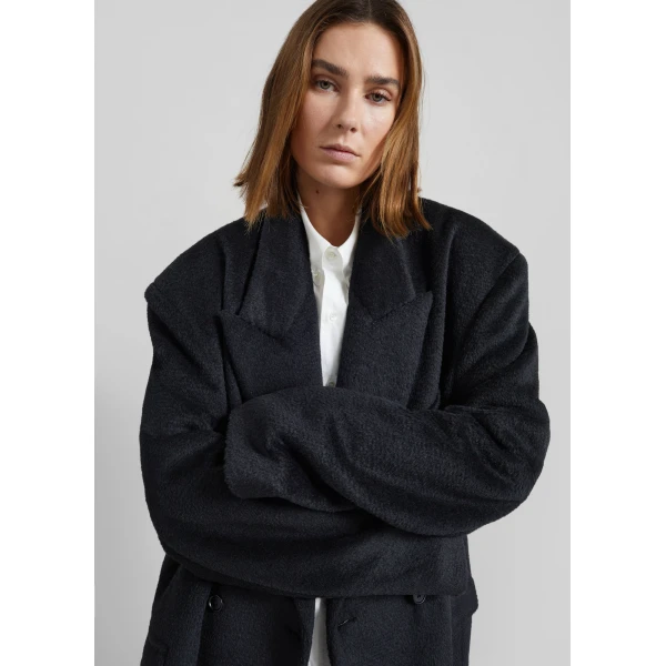 The Frankie Shop Coblence Textured Wool-Blend Coat - Black - Oversized Minimalist Coats in Black - Shop at Luxury Shoes 