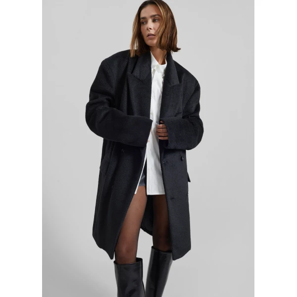 The Frankie Shop Coblence Textured Wool-Blend Coat - Black - Oversized Minimalist Coats in Black - Shop at Luxury Shoes 