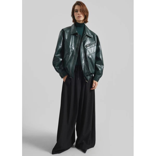 The Frankie Shop Corlen Pleated Wide Pants - Black - Oversized Minimalist Pants in Black - Shop at Luxury Shoes 