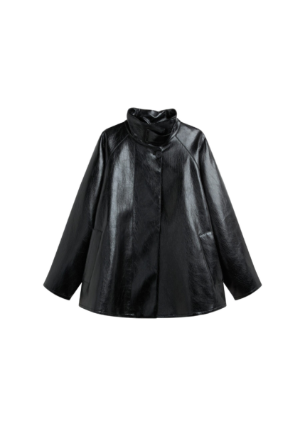 The Frankie Shop Dalaro Faux Leather Swing Jacket - Black - Oversized Minimalist Jackets in Black - Shop at Luxury Shoes 