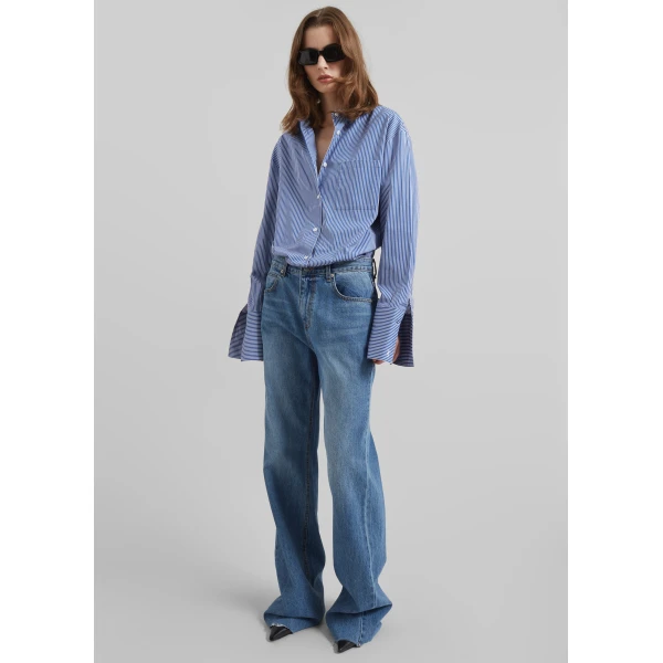 The Frankie Shop Dalston Jeans - Medium Wash - Oversized Minimalist Pants in Blue - Shop at Luxury Shoes 