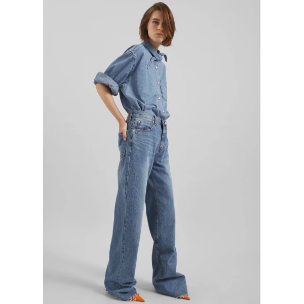 The Frankie Shop Dalston Jeans - Medium Wash - Oversized Minimalist Pants in Blue - Shop at Luxury Shoes 