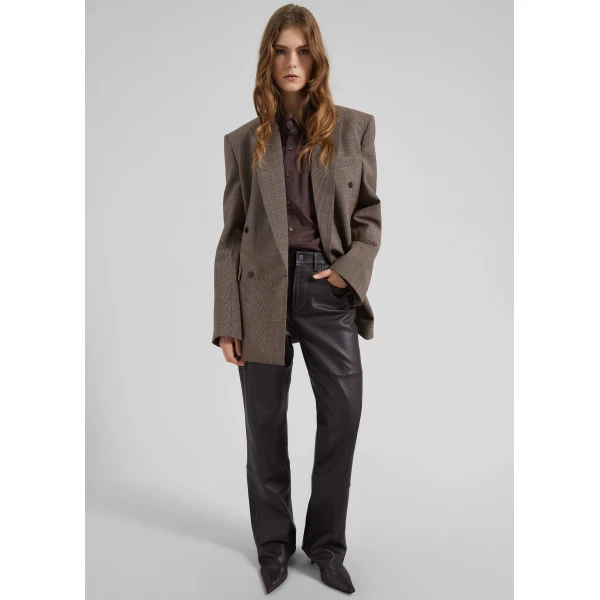 The Frankie Shop Dalston Leather Pants - Vintage Brown - Oversized Minimalist Pants in Brown - Shop at Luxury Shoes 