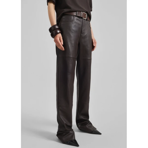 The Frankie Shop Dalston Leather Pants - Vintage Brown - Oversized Minimalist Pants in Brown - Shop at Luxury Shoes 