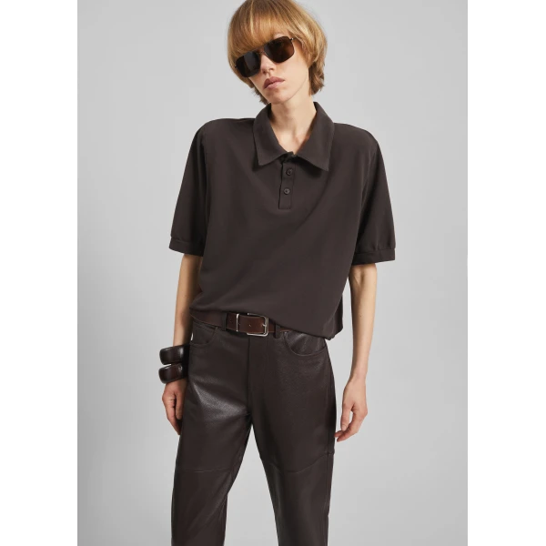 The Frankie Shop Dalston Leather Pants - Vintage Brown - Oversized Minimalist Pants in Brown - Shop at Luxury Shoes 