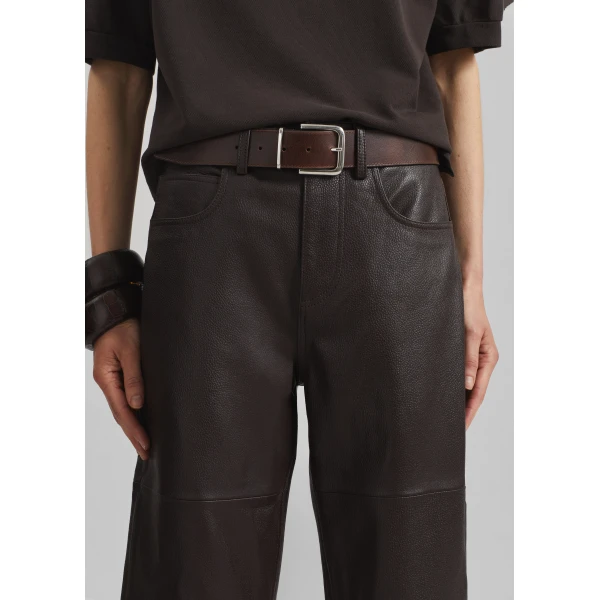 The Frankie Shop Dalston Leather Pants - Vintage Brown - Oversized Minimalist Pants in Brown - Shop at Luxury Shoes 