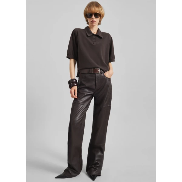 The Frankie Shop Dalston Leather Pants - Vintage Brown - Oversized Minimalist Pants in Brown - Shop at Luxury Shoes 