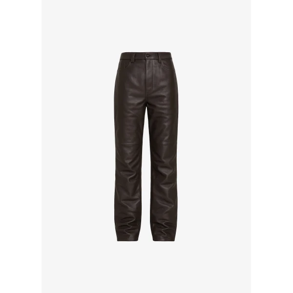The Frankie Shop Dalston Leather Pants - Vintage Brown - Oversized Minimalist Pants in Brown - Shop at Luxury Shoes 