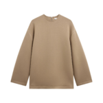 The Frankie Shop Delancey Long Sleeve Neoprene Top - Camel - Oversized Minimalist Tops in Brown - Shop at Luxury Shoes 