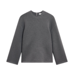 The Frankie Shop Delancey Long Sleeve Neoprene Top - Dark Grey - Oversized Minimalist Tops in Grey - Shop at Luxury Shoes 