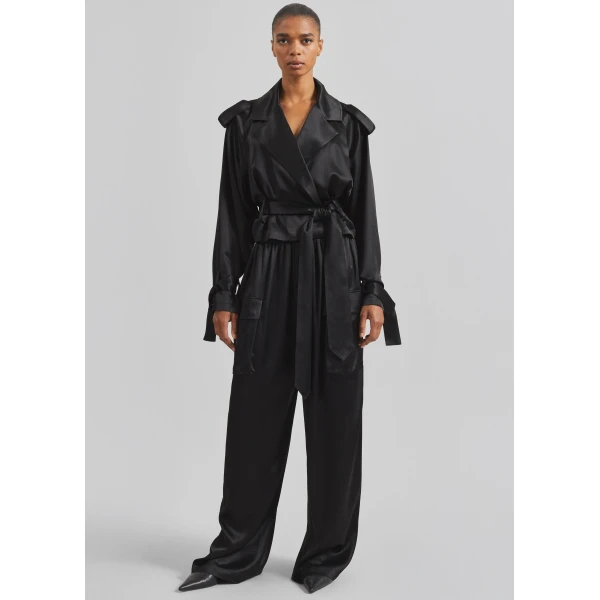 The Frankie Shop Delny Satin Cargo Pants - Black - Oversized Minimalist Pants in Black - Shop at Luxury Shoes 