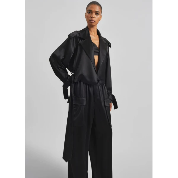 The Frankie Shop Delny Satin Cargo Pants - Black - Oversized Minimalist Pants in Black - Shop at Luxury Shoes 