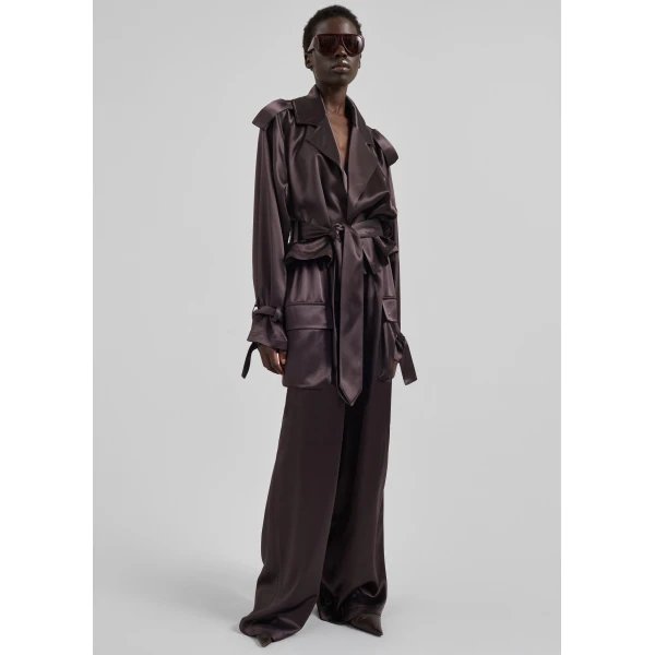 The Frankie Shop Delny Satin Cargo Pants - Dark Brown - Oversized Minimalist Pants in Brown - Shop at Luxury Shoes 