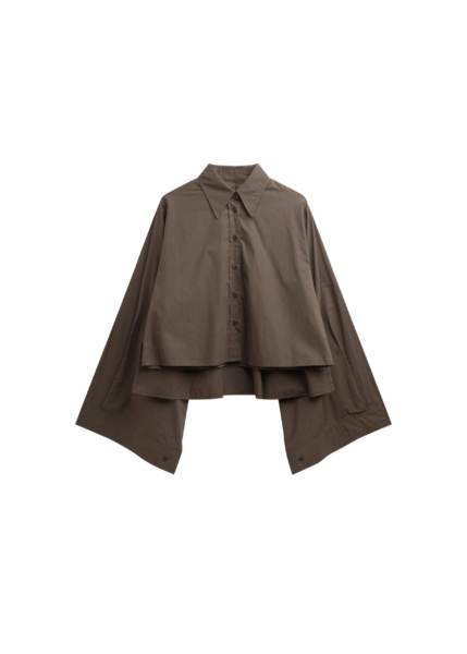 The Frankie Shop Dharoi Adjustable Sleeve Layered Shirt - Brown - Oversized Minimalist Tops in Brown - Shop at Luxury Shoes 