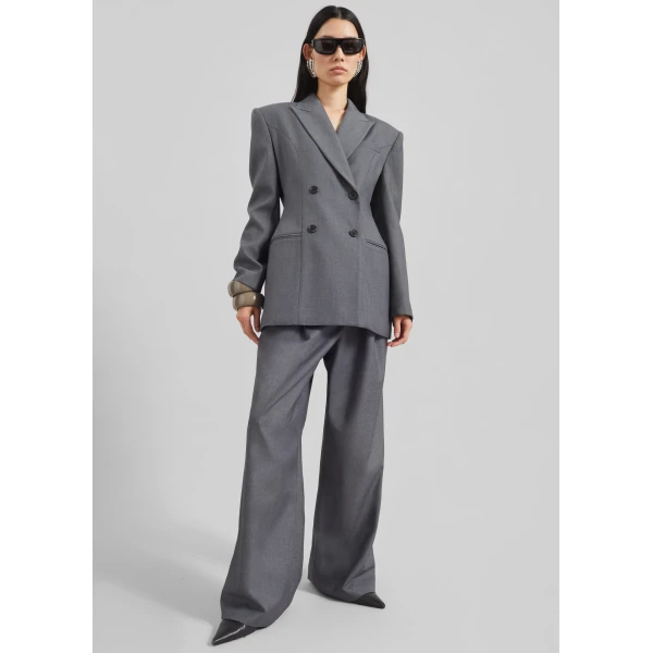 The Frankie Shop Dulverton Pleated Trousers - Grey - Oversized Minimalist Pants in Grey - Shop at Luxury Shoes 