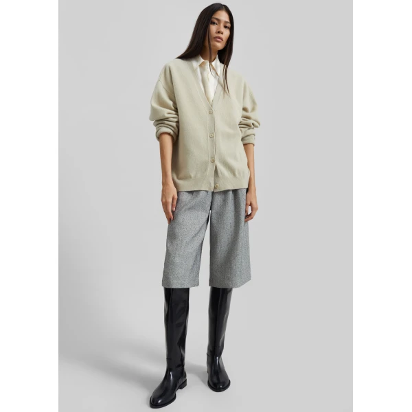 The Frankie Shop Dunley Bermuda Shorts - Grey Melange - Oversized Minimalist Shorts in Grey - Shop at Luxury Shoes 