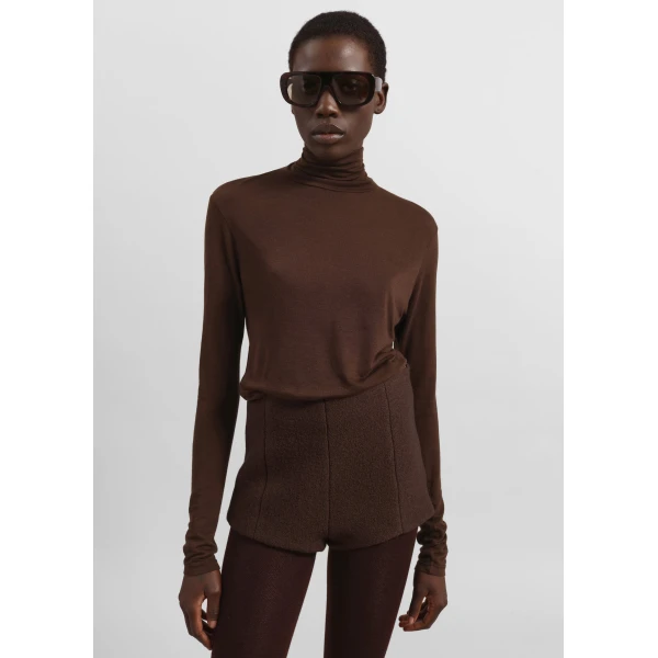 The Frankie Shop Evren Sheer Turtleneck - Brown - Oversized Minimalist Knitwear in Brown - Shop at Luxury Shoes 