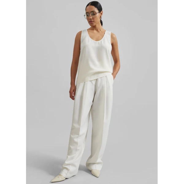 The Frankie Shop Gelso Pleated Twill Trousers - White - Oversized Minimalist Pants in White - Shop at Luxury Shoes 