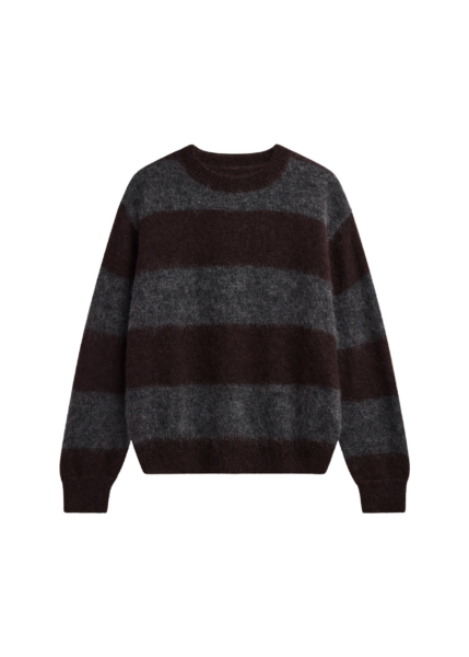 The Frankie Shop Gimel Mohair Sweater - Grey/Brown Stripe - Oversized Minimalist Knitwear in Brown - Shop at Luxury Shoes 